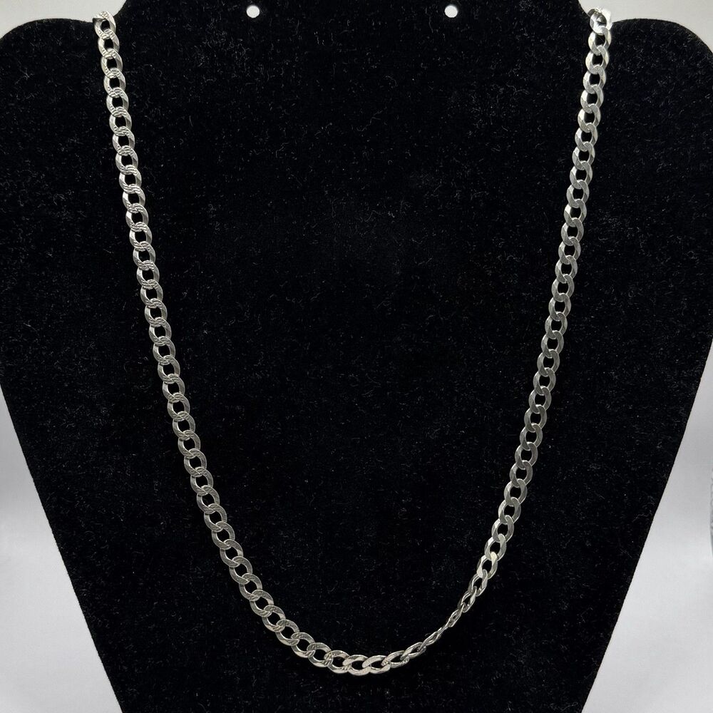 925 Sterling Silver Curb Link Chain Necklace 26" 17.5g Classic Silver Chain